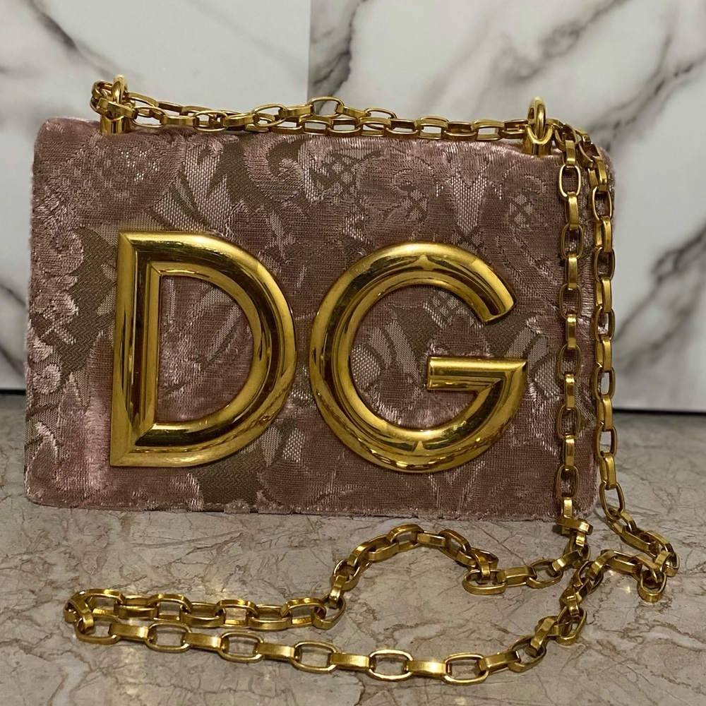 Dolce and Gabbana Pink Corduroy and Leather DG Girls Shoulder bag.
